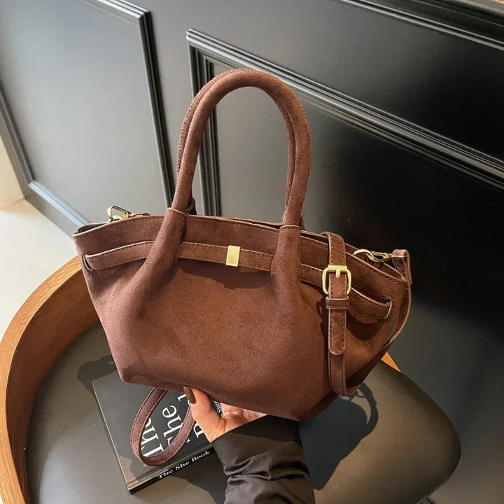 Women's faux suede vintage tote bag, adjustable strap, everyday fashion accessory