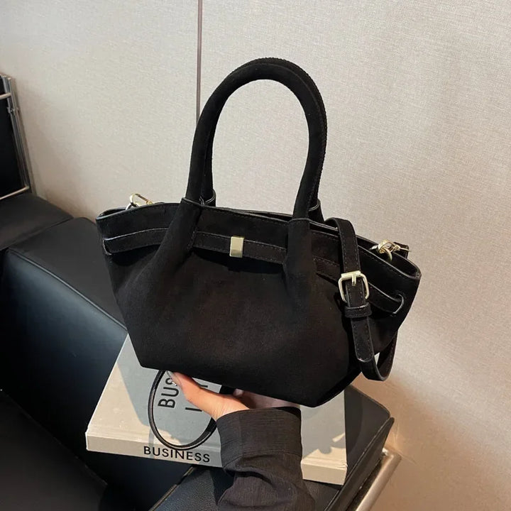 Faux suede crossbody bag for women, vintage style, top handle, ideal daily essential