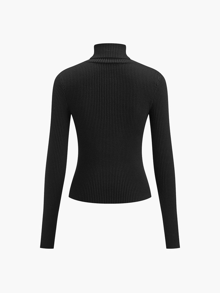 Casual yet elegant women's ribbed knit turtleneck top, excellent for spring layering or standalone wear.