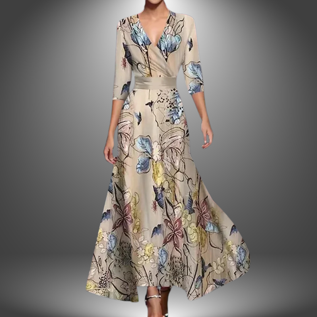 Effortless women's V-neck maxi dress with half sleeves, ideal for beachwear or everyday style.