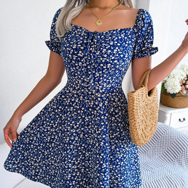 Comfortable women's floral A-line casual dress, perfect for warm summer days