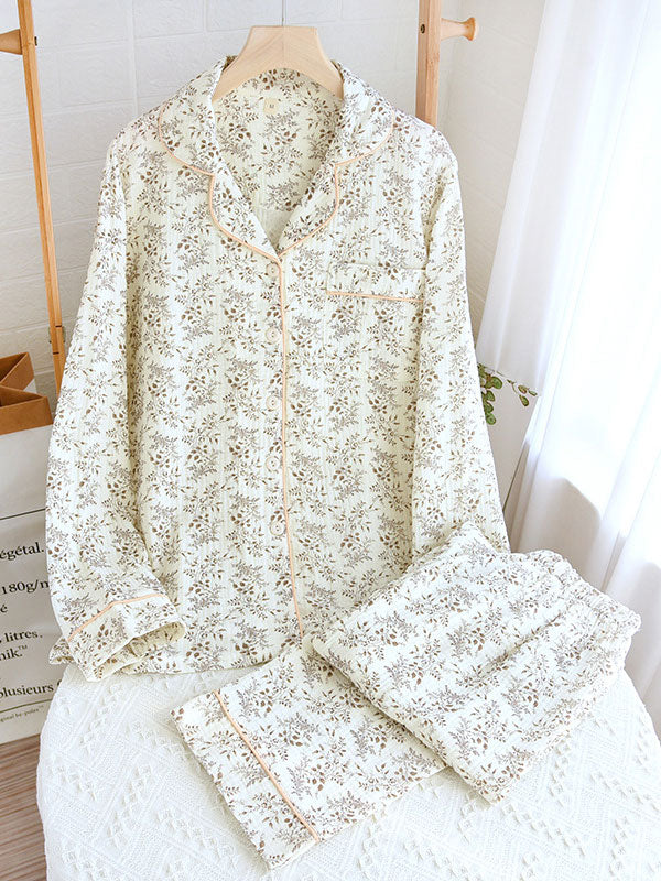 Stylish women's floral long sleeve pajama set, premium sleepwear for ultimate comfort.
