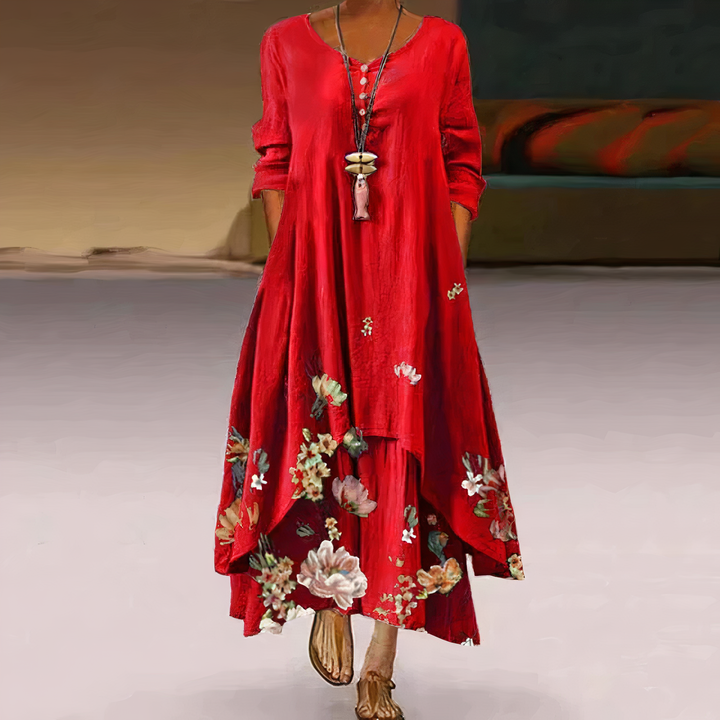 Ladies' elegant midi dress, long sleeves & flowing silhouette. Perfect for stylish occasions.
