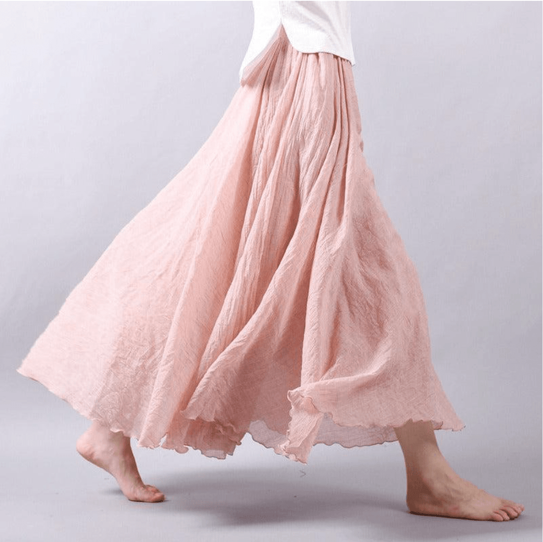 Elegant A-line bohemian maxi skirt for women, a flowy summer skirt perfect for beach & vacation outfits.