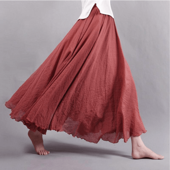 Relaxed fit women's flowy maxi skirt, an A-line bohemian summer skirt for comfortable beach & casual style.