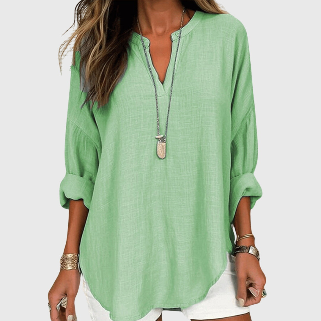 Chic women's flowy long sleeve shirt, an elegant beach top for casual wear & versatile summer fashion.
