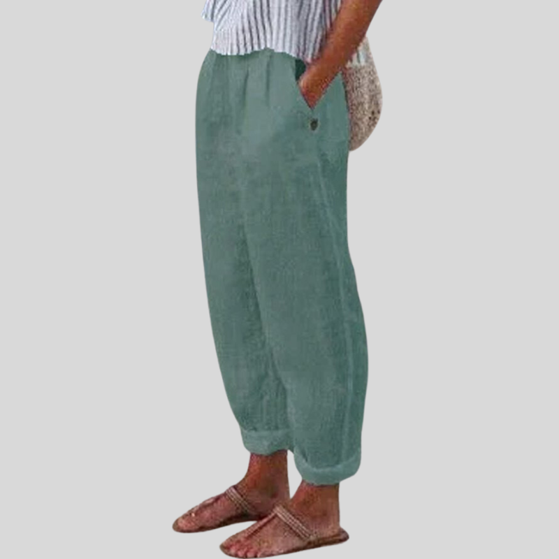 Women's casual folded hem trousers, lightweight & relaxed fit. A versatile bottom for spring and summer styles.