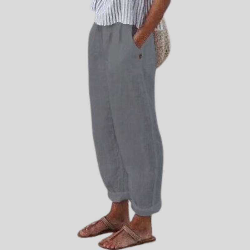 Easy-wear women's lightweight trousers with folded hem for comfortable spring & summer everyday fashion.