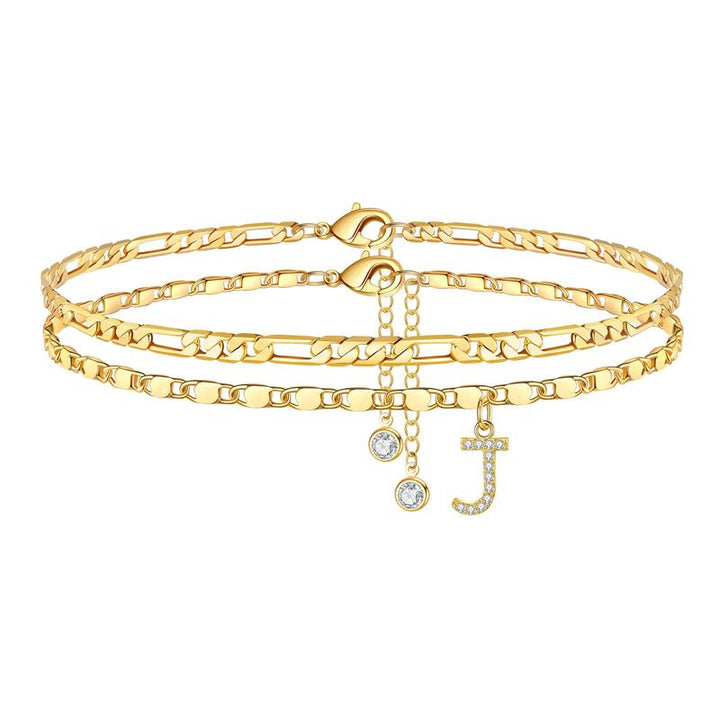 Delicate gold initial anklet for women, initial 'G' with a crystal, adjustable and stylish