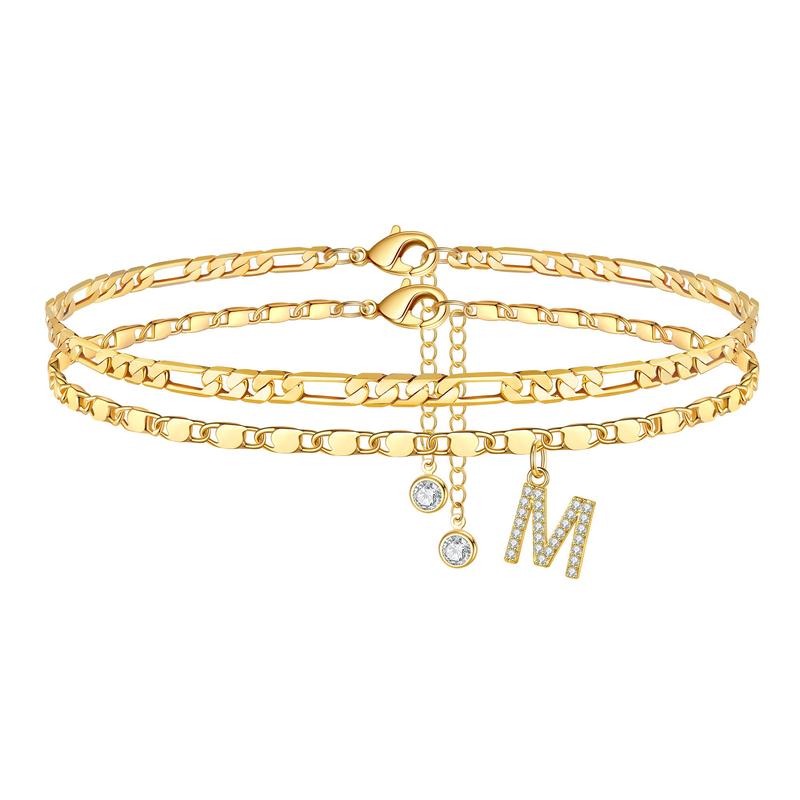 Chic women's gold anklet with initial 'J' and a crystal charm, personalized gold plated jewelry
