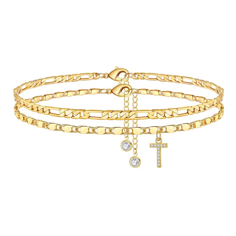 Stylish women's gold initial 'Q' anklet with a sparkling crystal, gold plated and adjustable