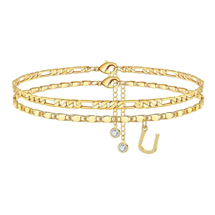 Gold plated women's 'R' initial anklet with crystal, perfect personalized initial jewelry