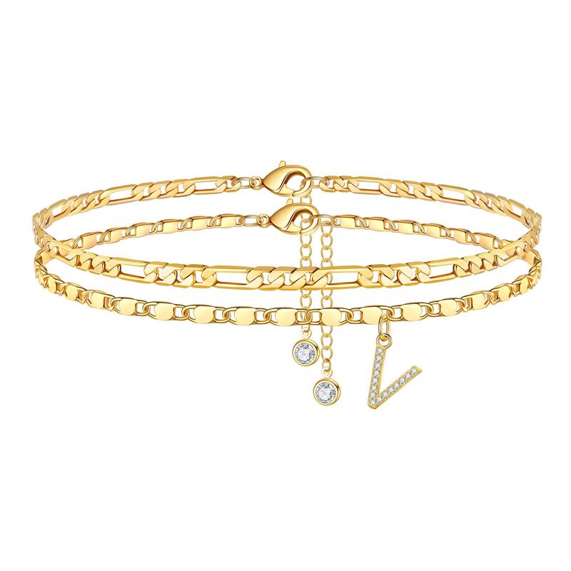 Delicate women's gold initial 'S' anklet with a crystal charm, adjustable and fashionable