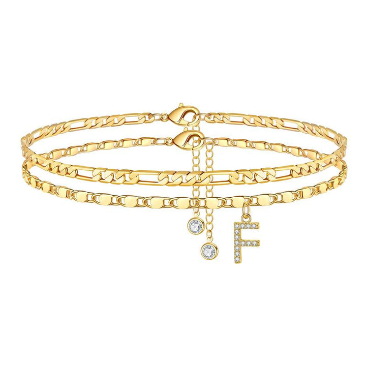 Stylish women's initial anklet in gold with a delicate crystal charm, 'C' initial, gold plated