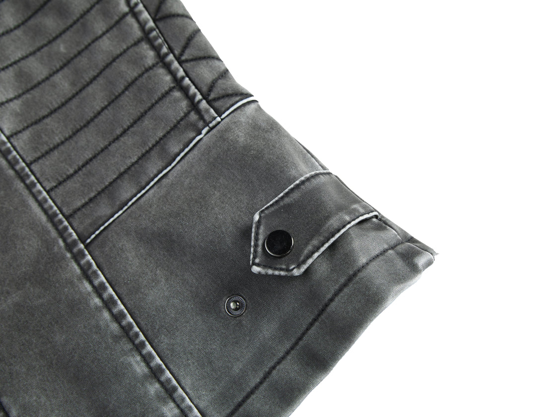 Stylish women's quilted faux leather jacket, gray, with a sleek moto design for edgy casual fashion.
