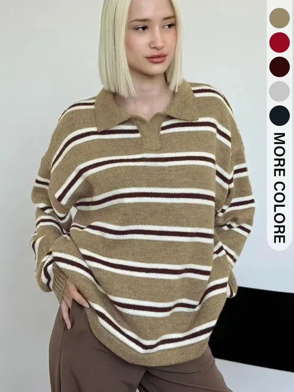 Flat lay of Women's Heritage Striped Knit Sweater, highlighting striped knit pattern