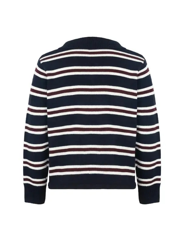 Detail of sleeve cuff and hem on Women's Heritage Striped Knit Sweater, cotton merino blend