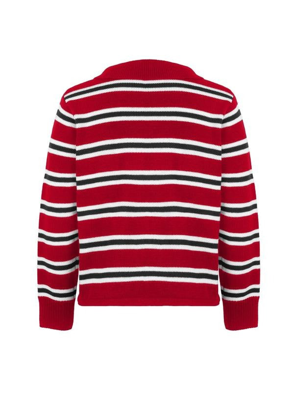 Striped knit women's sweater, comfortable cotton merino fabric, classic crew neck design