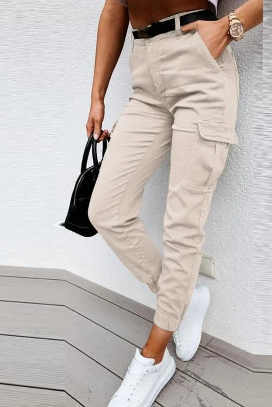 Versatile women's utility cargo pants, high waist design for comfort & everyday wear. Perfect fashion joggers.