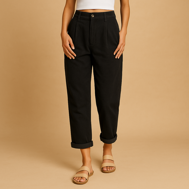 Women's high waist corduroy pants, relaxed fit straight leg trousers for casual autumn fashion.