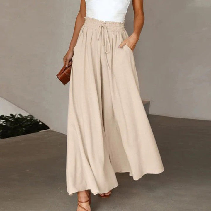 Soft, comfortable women's high waist wide leg pants with drawstring, perfect for summer casual outfits.