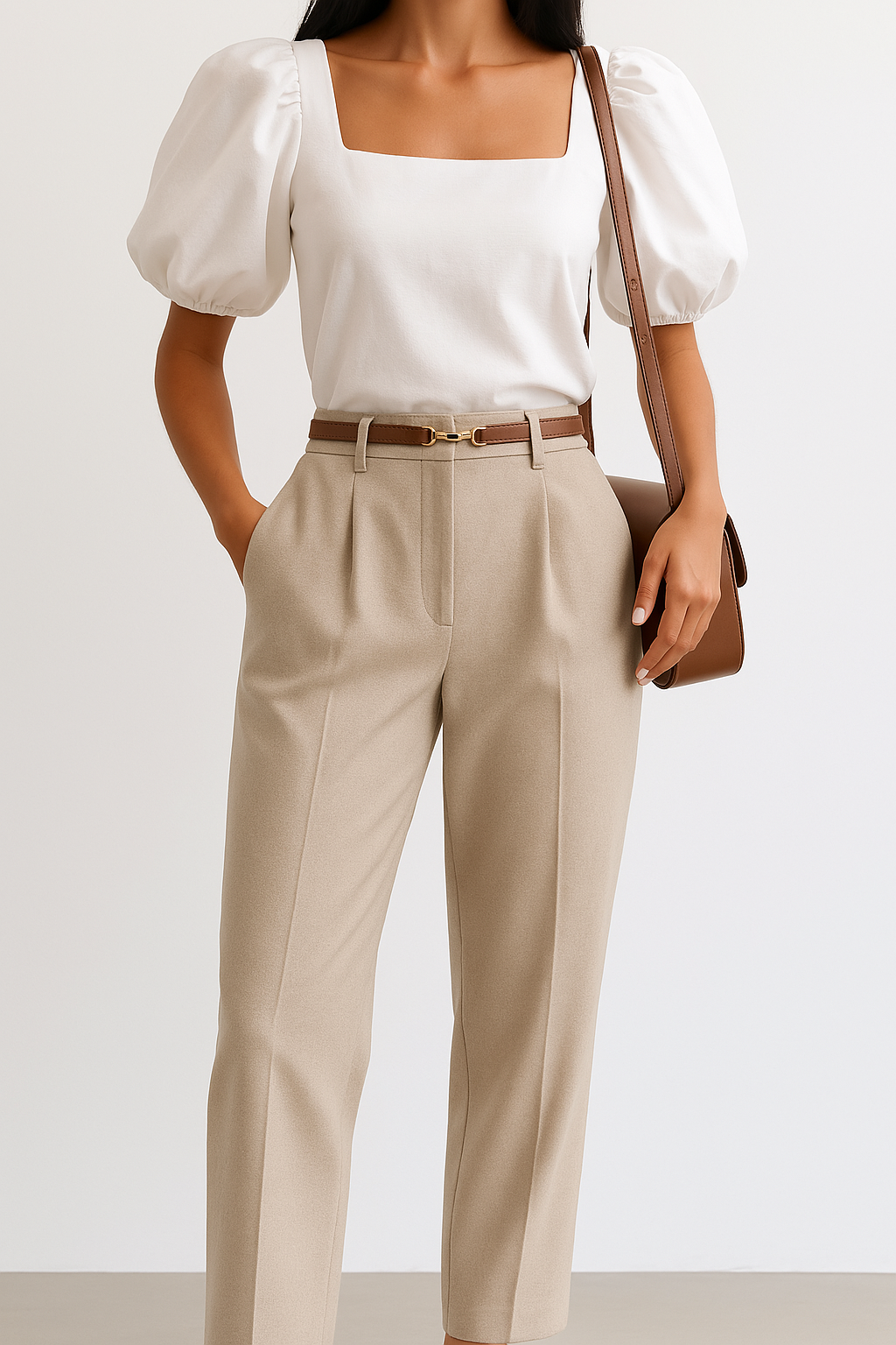 Women's high-waist wide-leg wool blend trousers in classic black, perfect for professional wear
