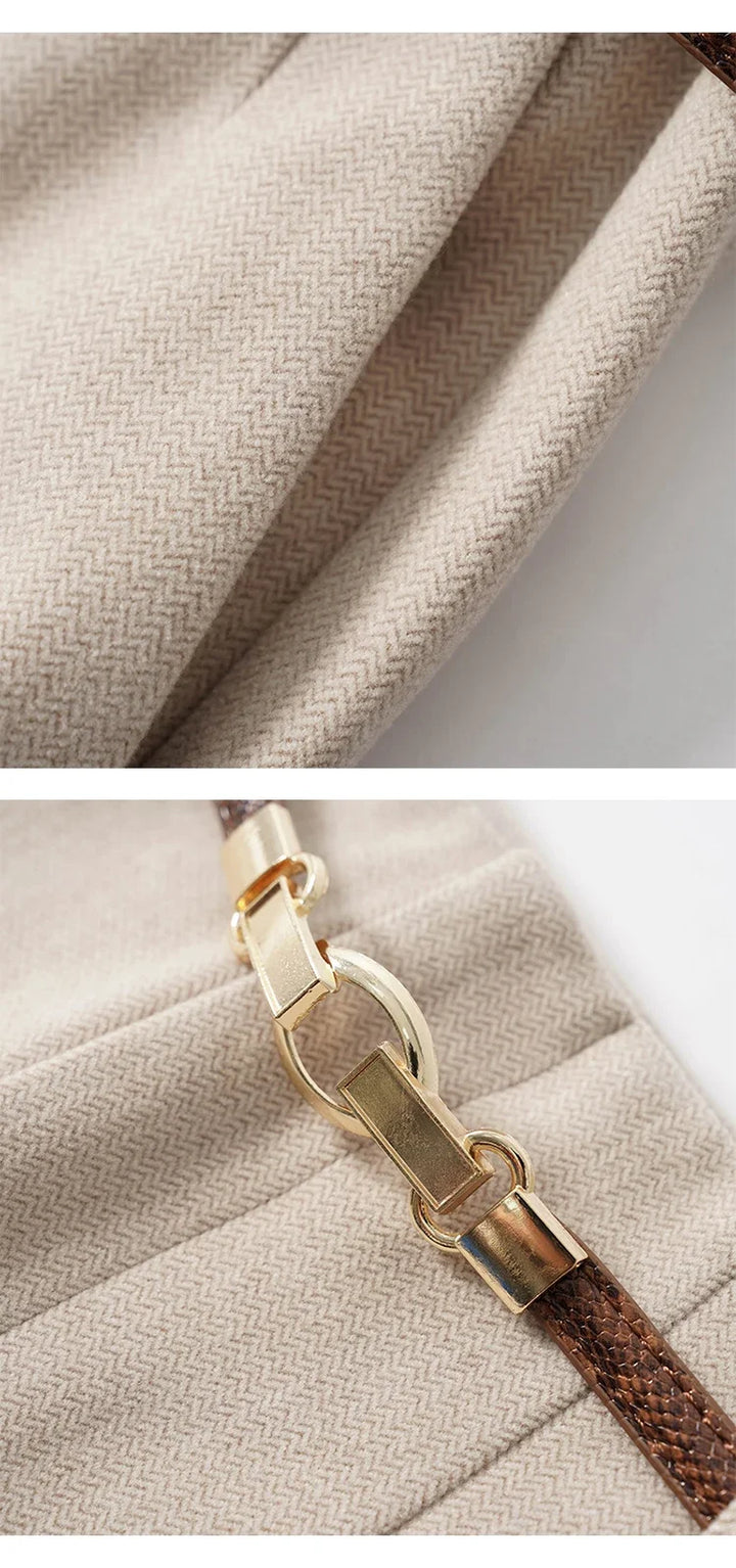 Comfortable and stylish women's wide-leg dress pants with a high waist, wool blend material