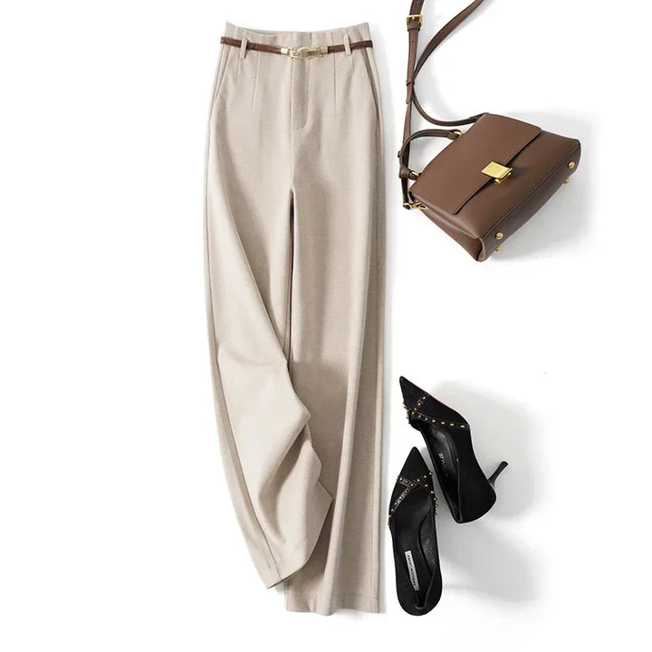 Women's classic high-waist wide-leg wool blend trousers, a staple for any professional wardrobe