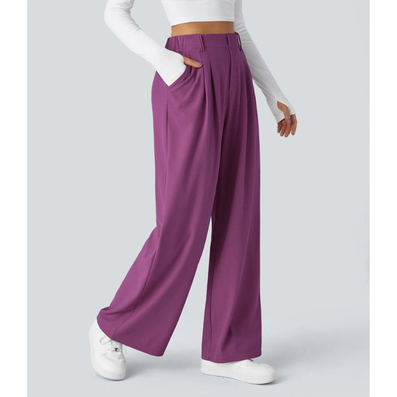 Close-up of the wide leg opening on women's comfortable high waisted waffle knit lounge pants
