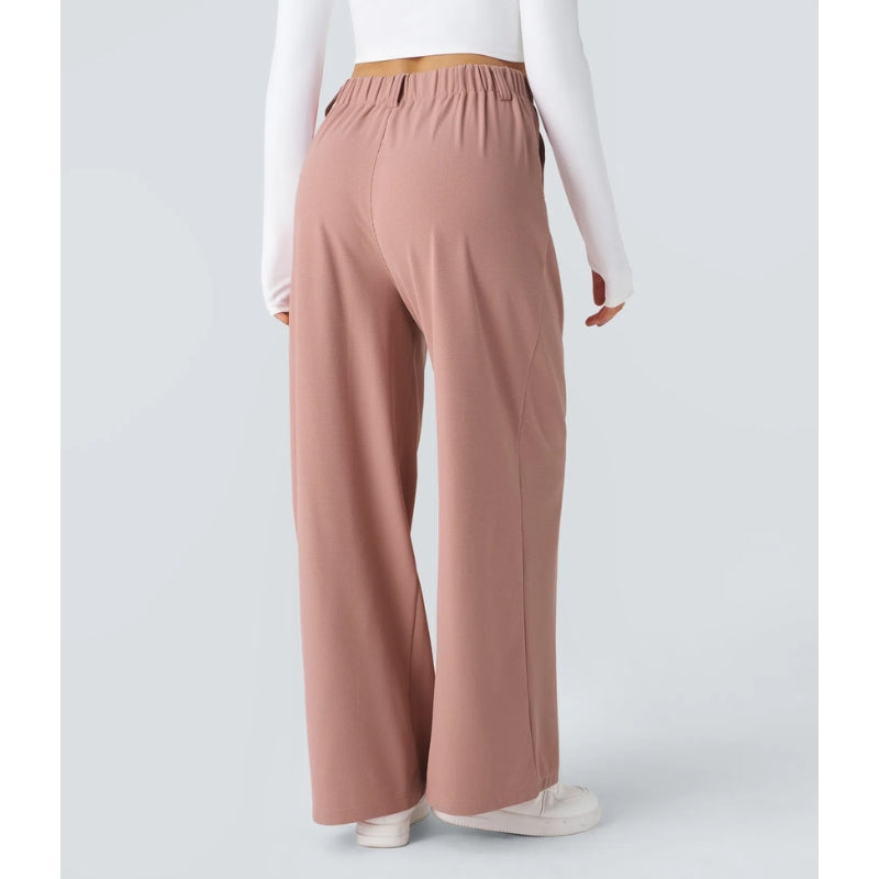 Casual women's stretch waffle knit pants with a flattering high waist and trendy wide leg design