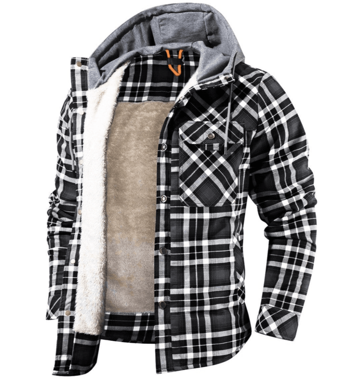 Women's hooded flannel jacket with a cozy faux fur lining, perfect for winter warmth and casual style