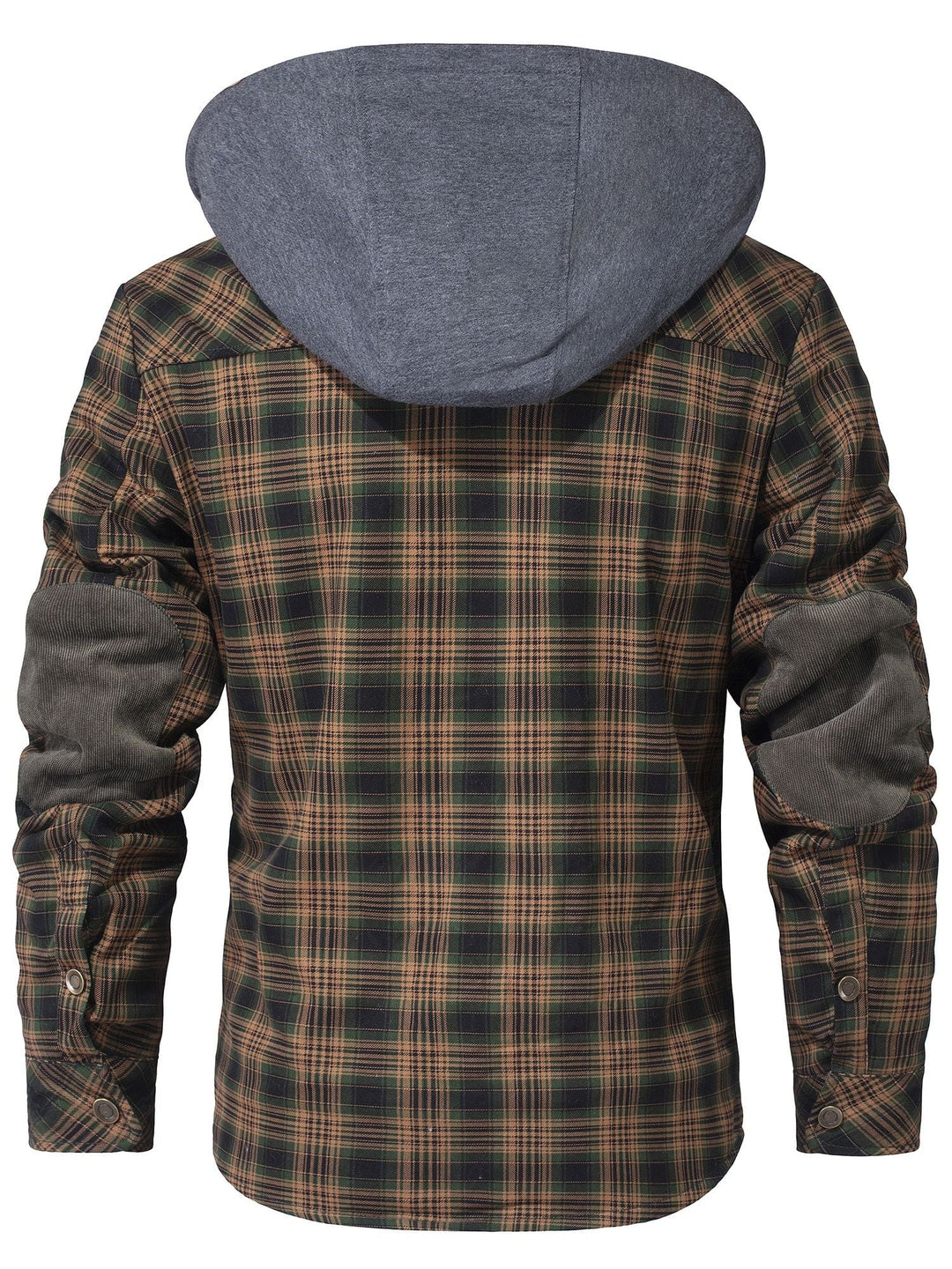 Studio shot of a women's hooded flannel jacket, showcasing its color and texture against a neutral background