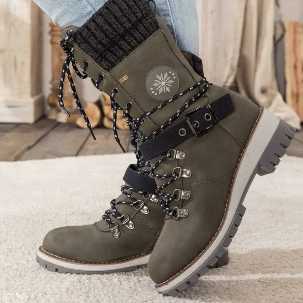 Women's lace-up insulated snow boots, waterproof and warm, suitable for ice