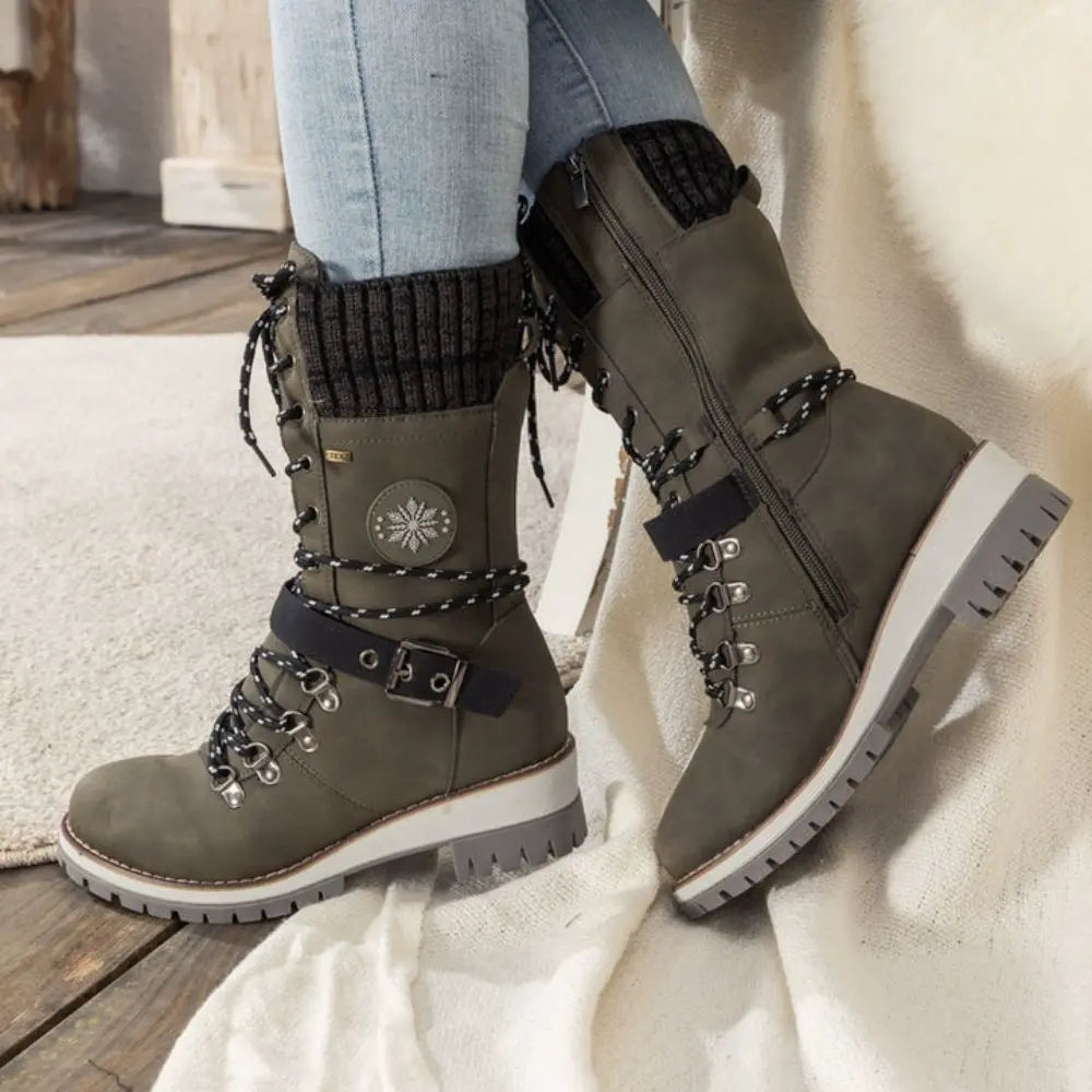Pair of women's winter boots, insulated and waterproof, ready for snow