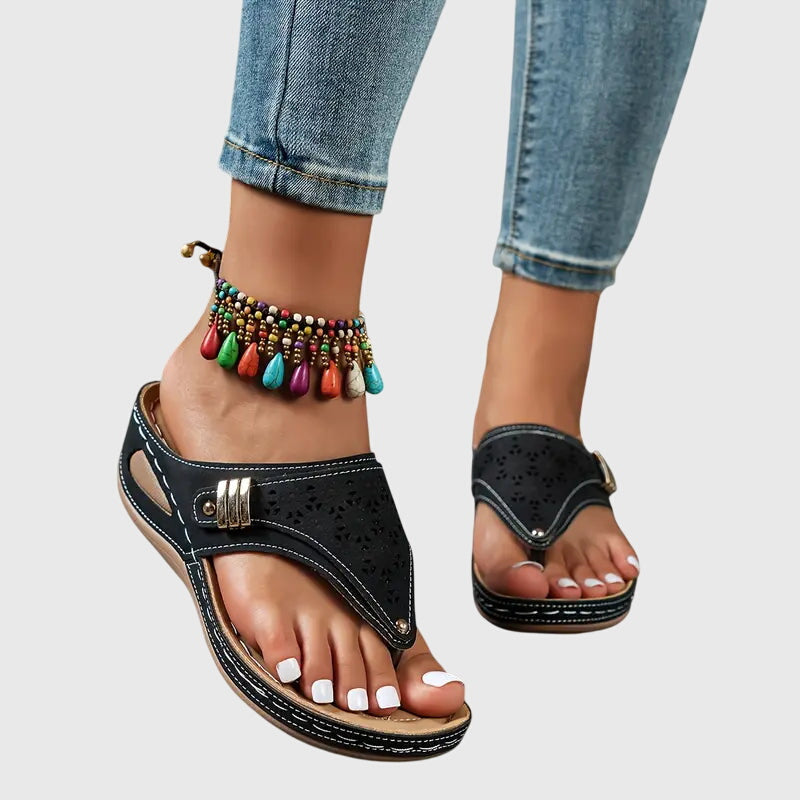 Kaylie women's orthopedic wedge sandals, offering arch support, slip-on convenience, and ergonomic comfort.