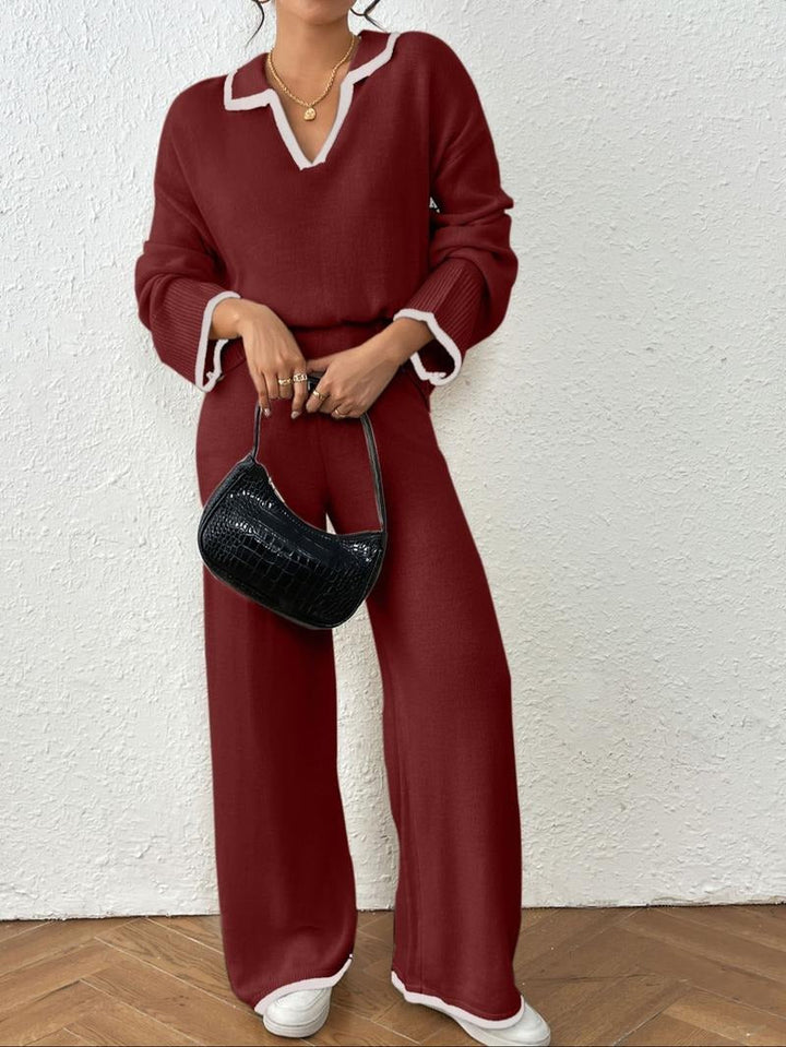 Matching women's knit lounge set, a comfortable and chic two-piece apparel option