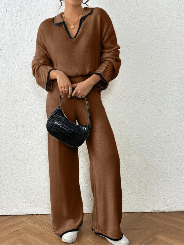 Elegant women's knit two-piece lounge set, combining comfort with a stylish design