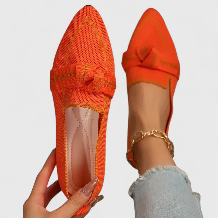 Versatile women's chic flat loafers with a pointed toe & knot front, ideal for casual or elegant occasions.