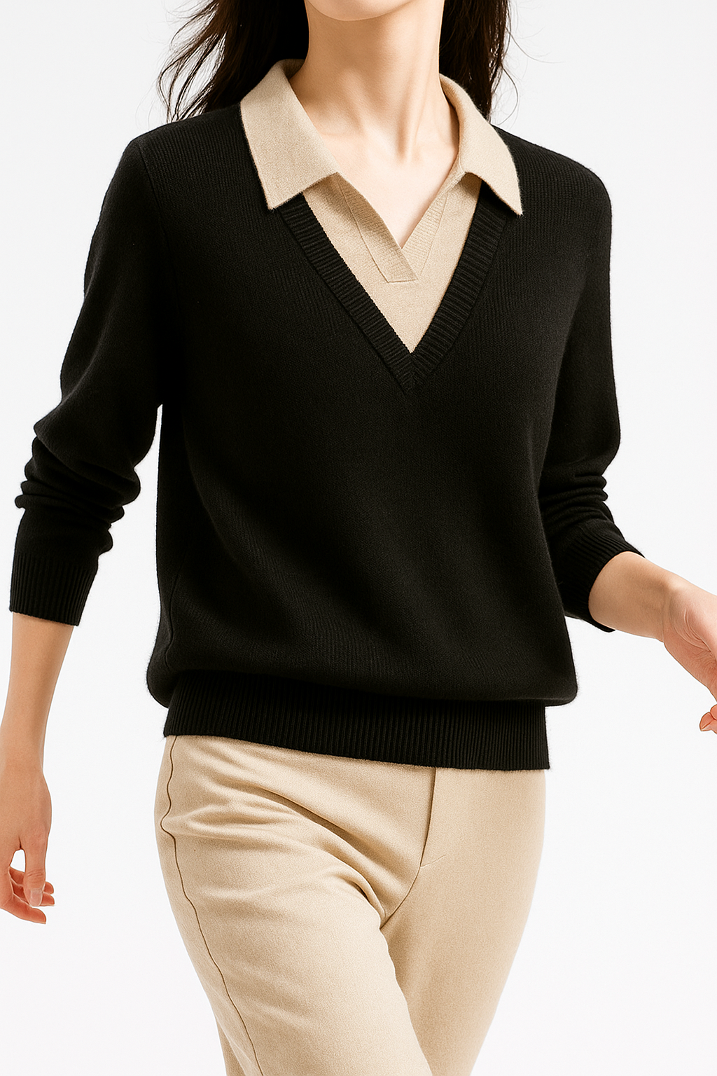 Stylish women's pullover, layered knit design, suitable for various occasions