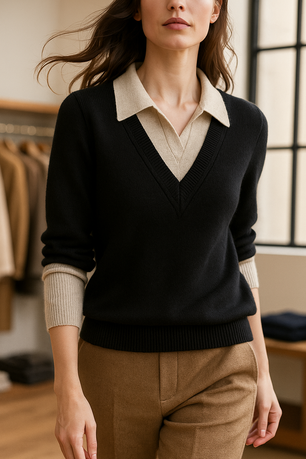 Women's long sleeve pullover sweater, layered knit, a must-have for casual chic style