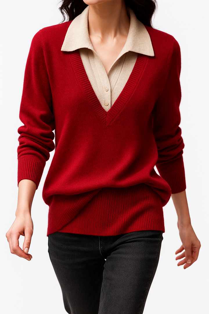 Casual chic women's layered knit top, perfect as a versatile pullover sweater