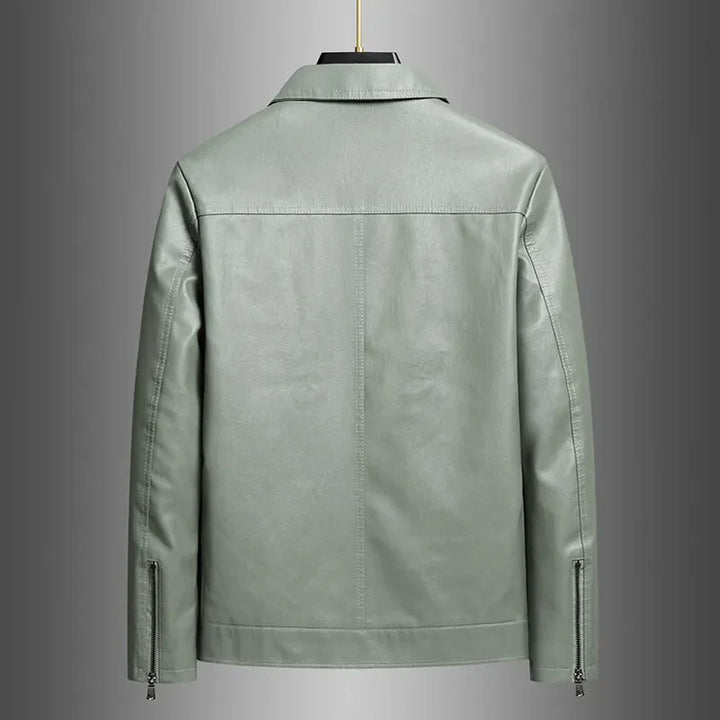 Close-up of women's faux leather moto jacket texture, highlighting quality and detail