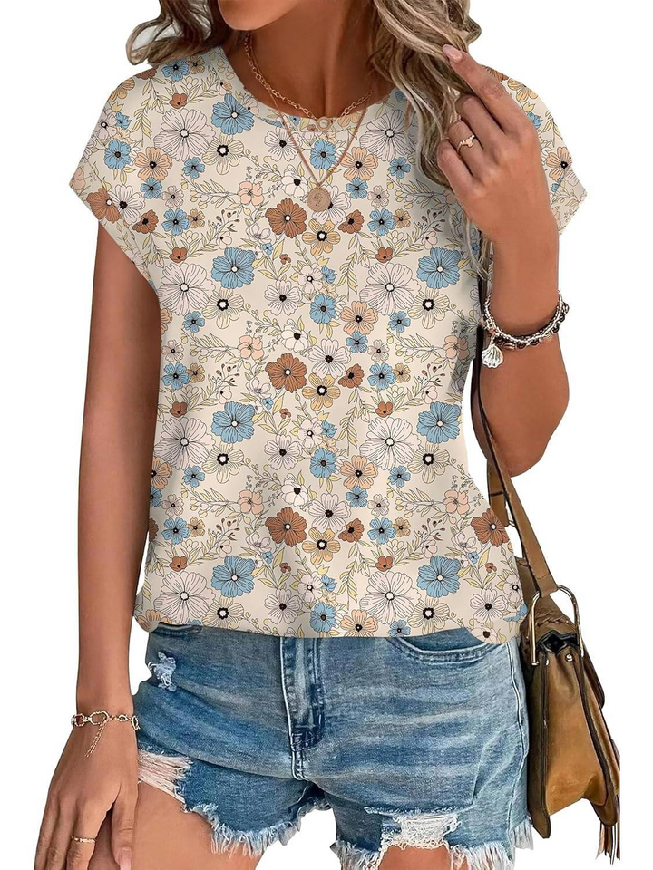 Flaunt this lightweight women's cap sleeve top with a vibrant botanical leaf print this summer.
