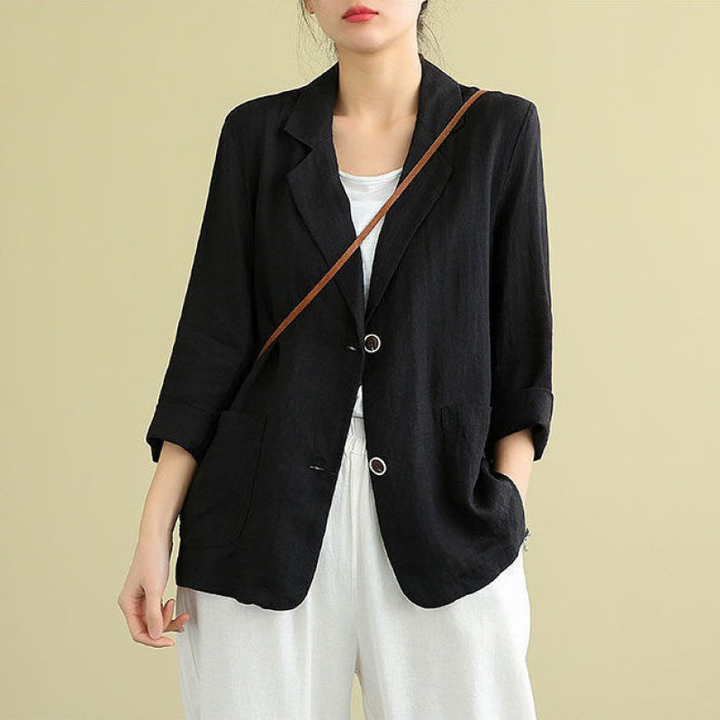 Elegant women's linen tailored blazer. Lightweight & breathable for business wear, office, or smart casual.