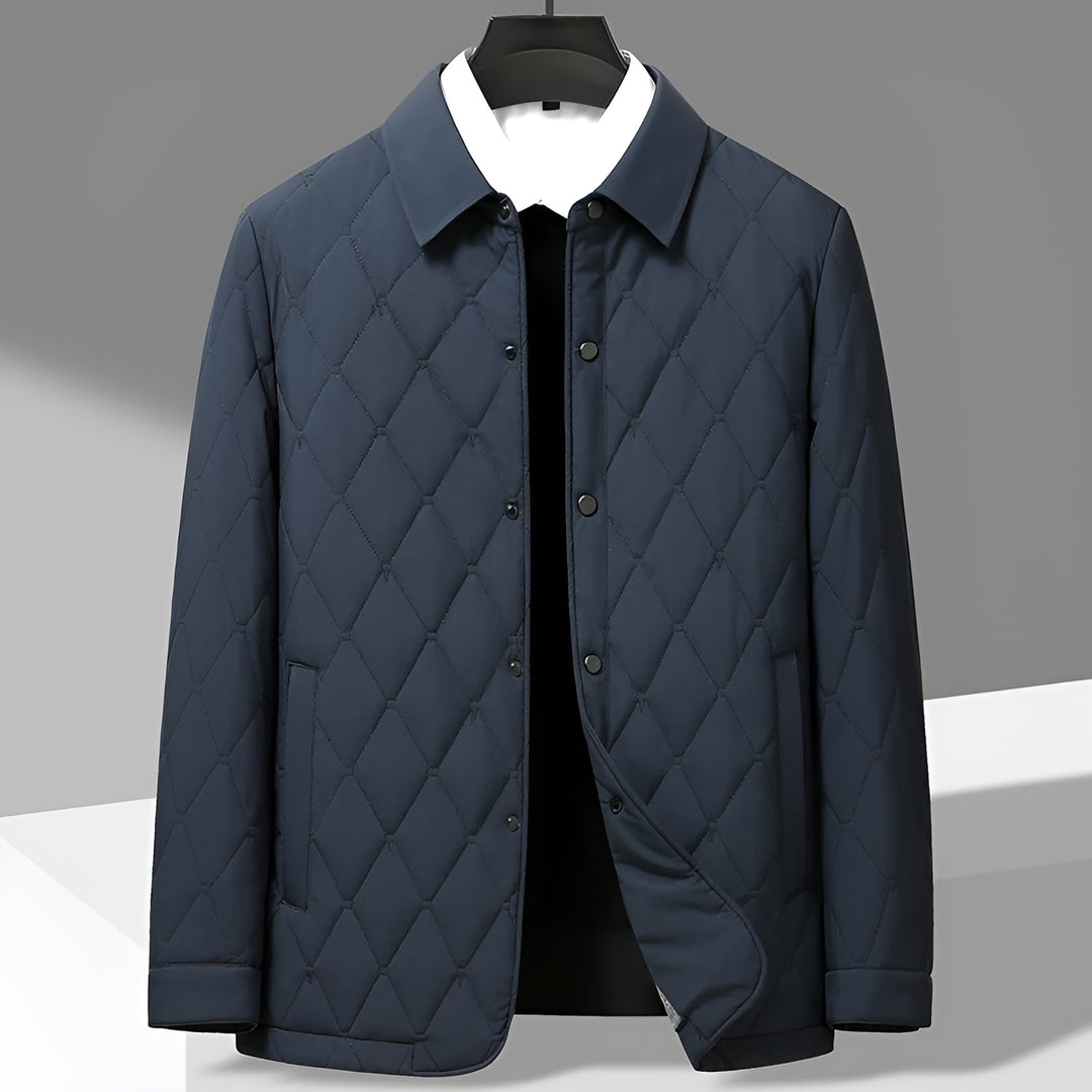 Close-up of the diamond quilted pattern on a women's casual lightweight jacket