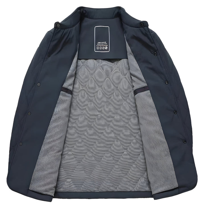 Rear view of a women's diamond quilt jacket, showcasing its flattering fit and casual style