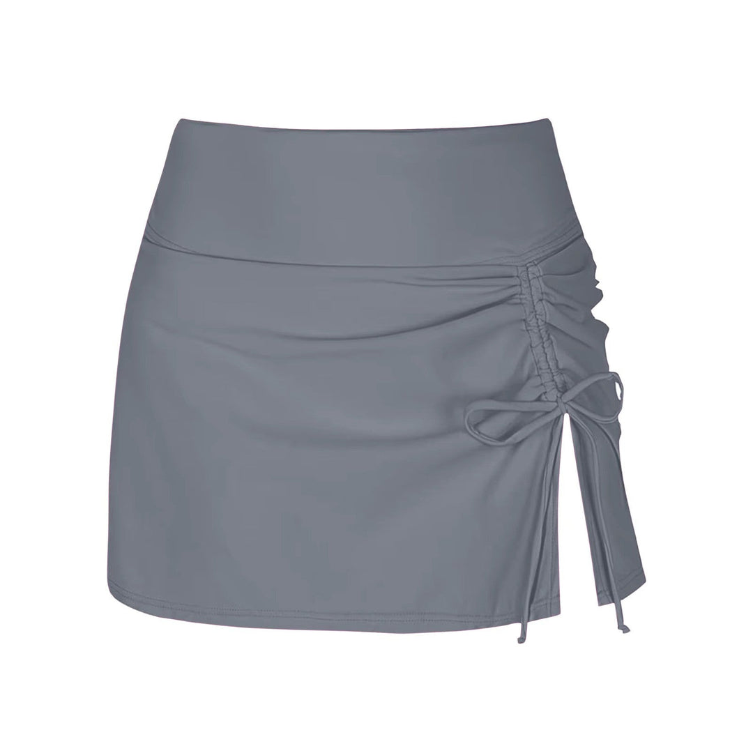 Front view of Liv women's quick-dry swim shorts, highlighting the adjustable waist & stylish side slits.