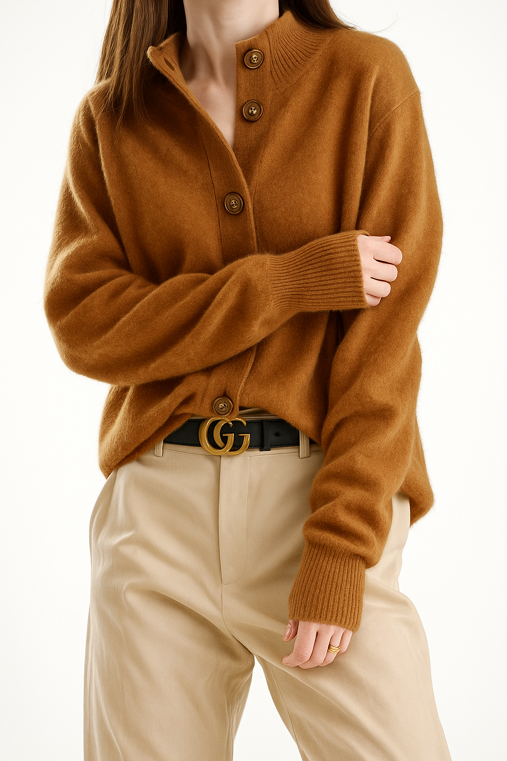 Casual chic women's knitwear, a Luxe Cashmere Blend Cardigan in natural light