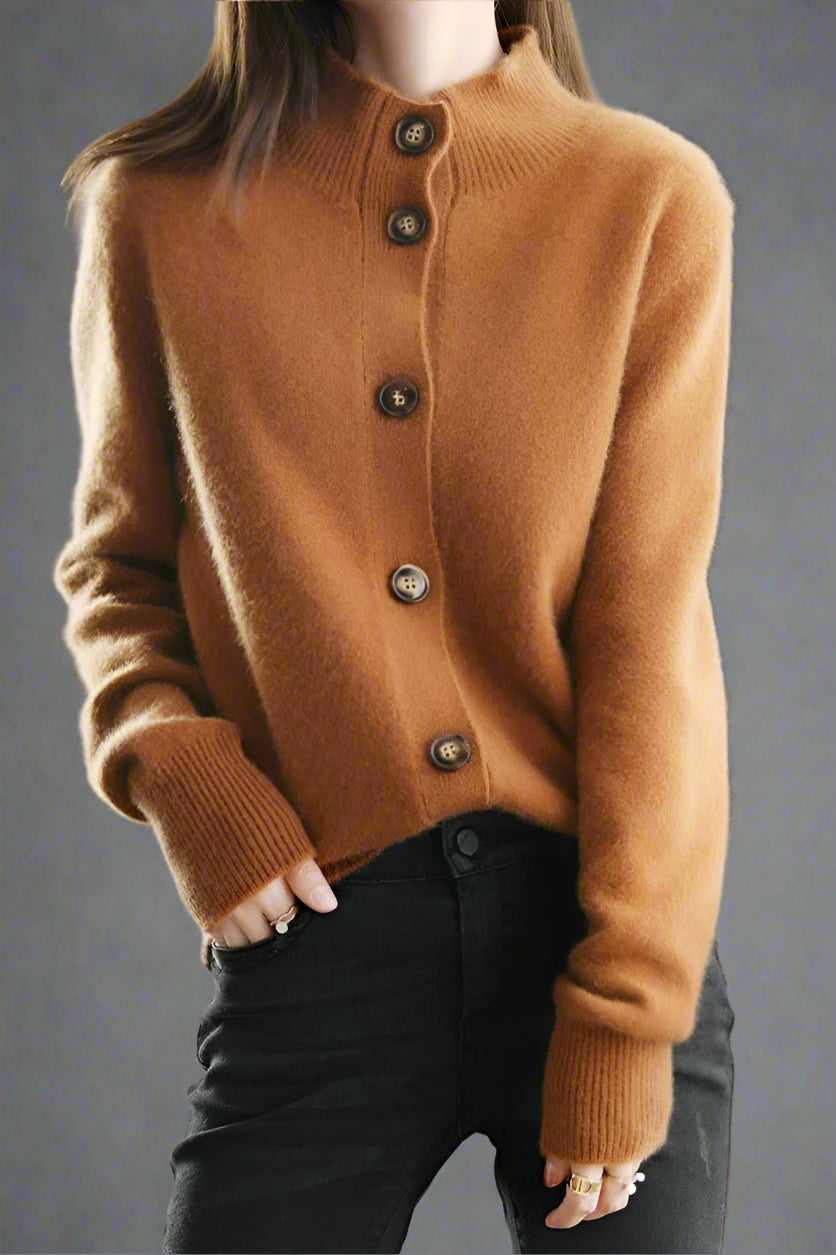 Folded women's Luxe Cashmere Blend Cardigan, showcasing its soft knit