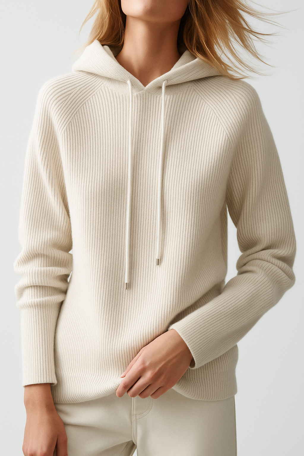 Women's Luxe Cashmere Blend Relaxed Hoodie, cozy and casual chic, white studio shot